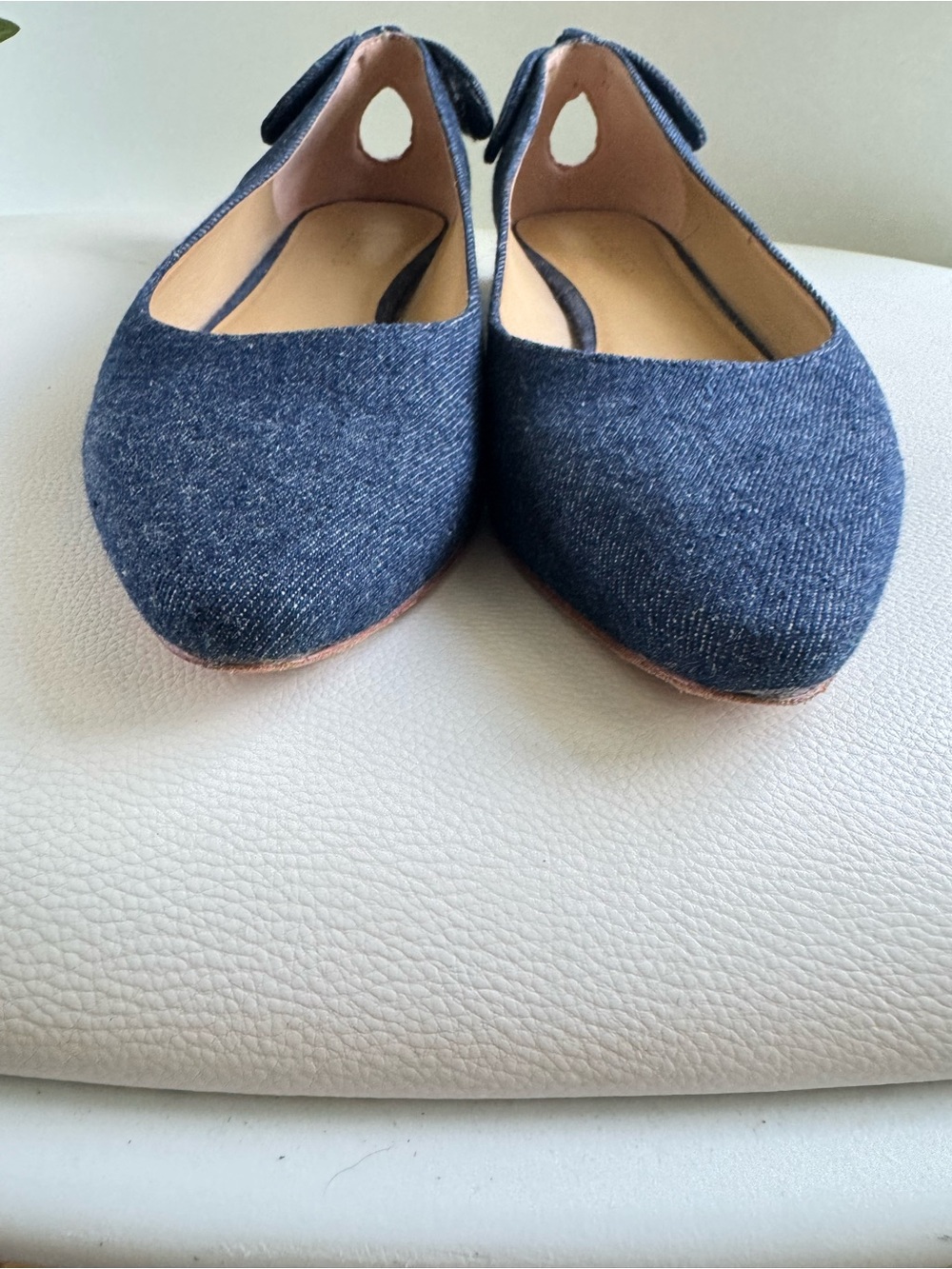 Talbots Denim Bow Ballet Flats Womens 8.5 M Blue Gold Heel Leather Sole Shoes - Picture 3 of 7